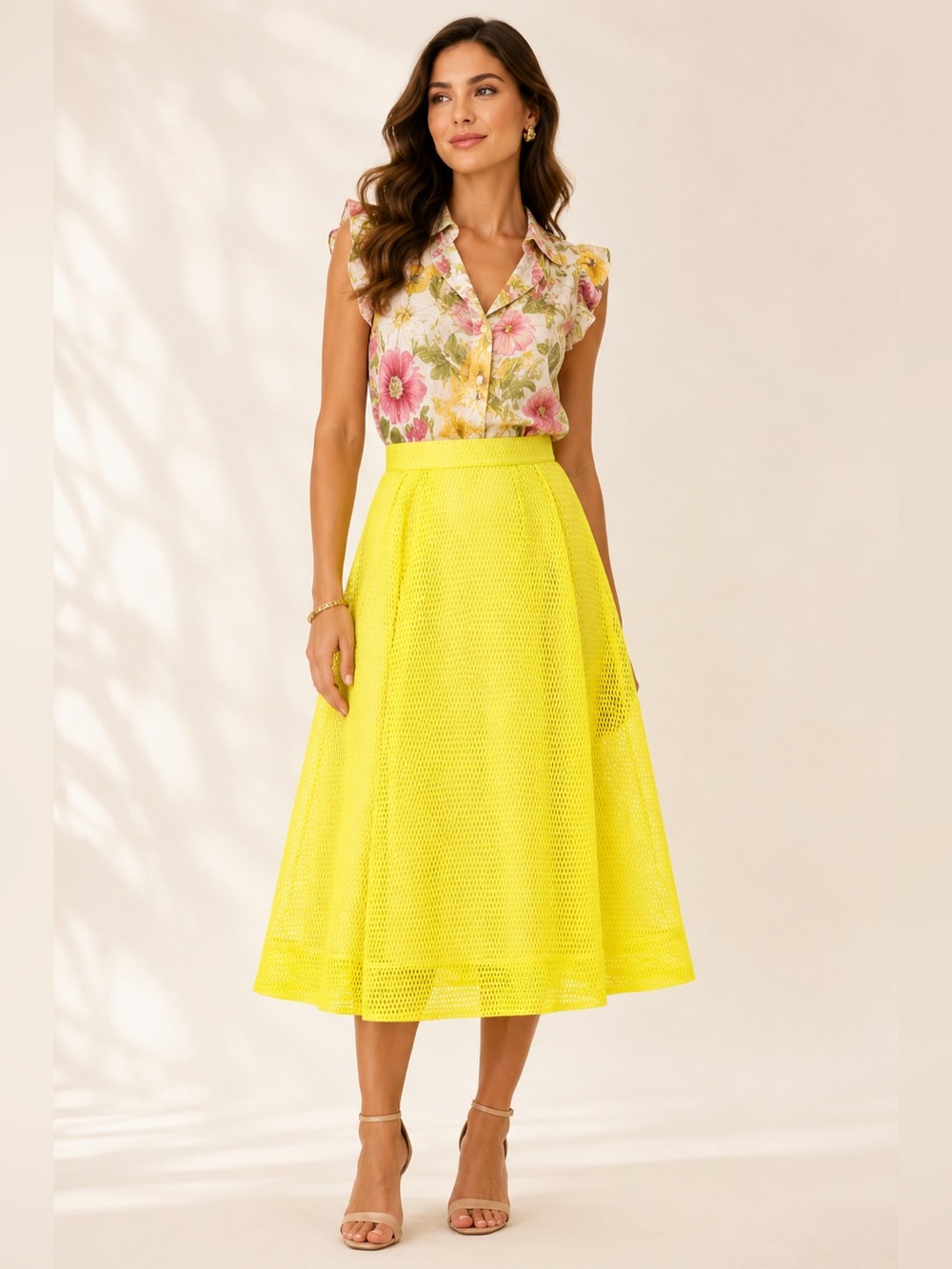 J Crew Collection Neon Yellow Net A-Line Catalina Skirt Sz. 6
